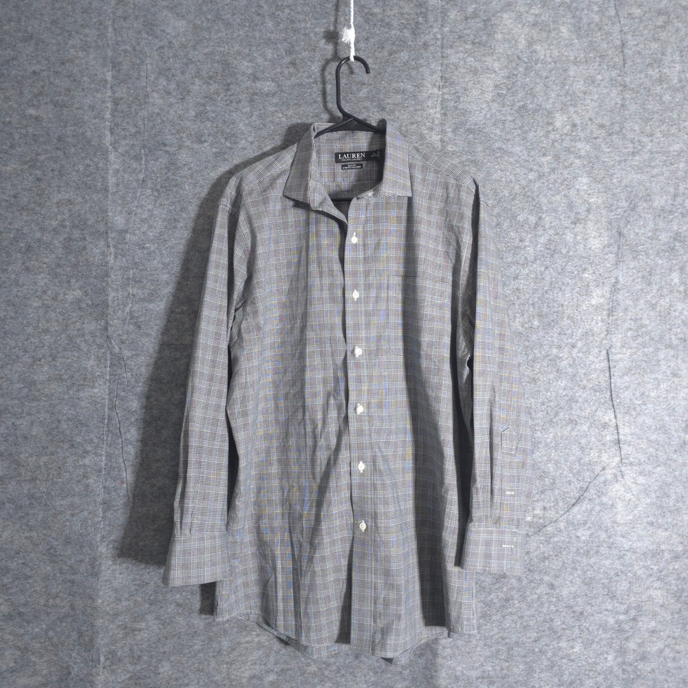 Lauren Ralph Lauren Non Iron Plaid Dress Shirt Mens 17 32/33 Slim Fit‎ Stretch